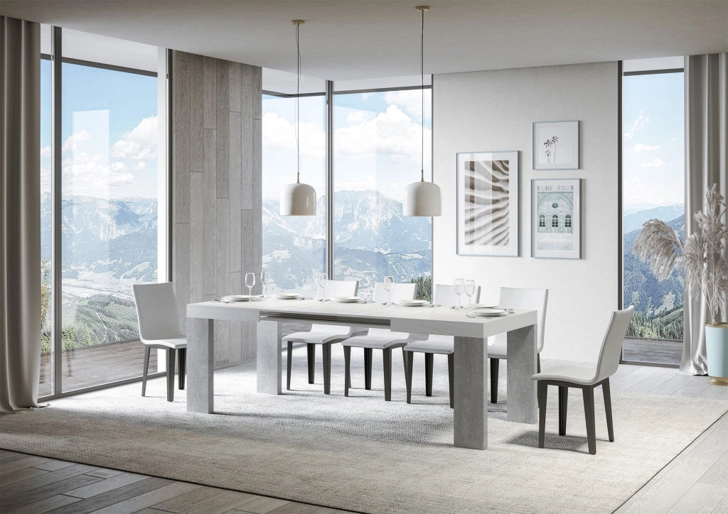 Tavolo Allungabile 130/390x90x77 cm Roxell Mix piano Bianco Frassino gambe Cemento