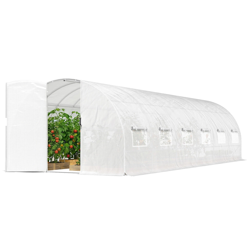 Serra tunnel da giardino 24m2 ¨C Xylo ¨C con porte e 12 finestre con zanzariere, 295x798x199cm, bianco