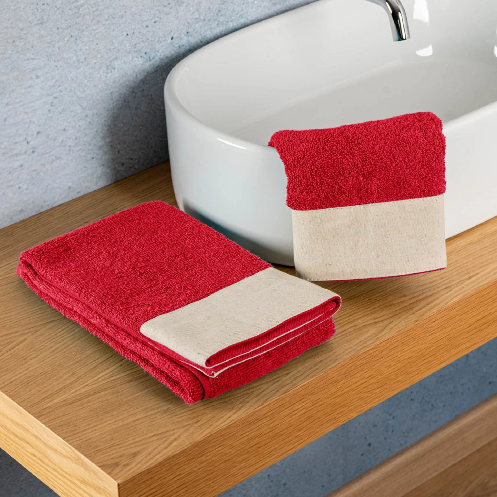 Set Asciugamani Bagno 2 Pezzi con Balza in Lino – Salvietta + Ospite – Morbidi, Super Assorbenti e Delicati sulla Pelle – Certificati OEKO-TEX – Eleganti e Resistenti  Fragola