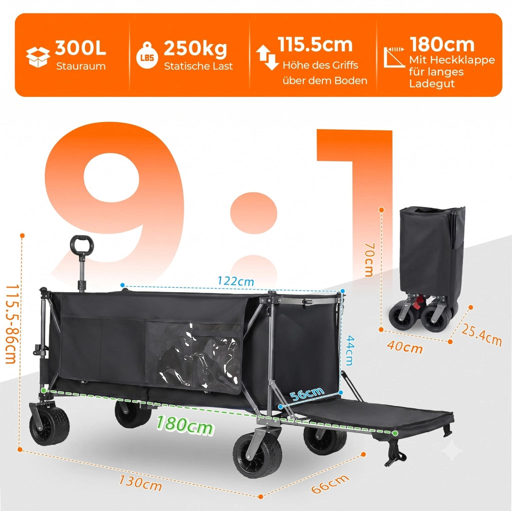 Carrello pieghevole allungabile con ruote per terreni diversi