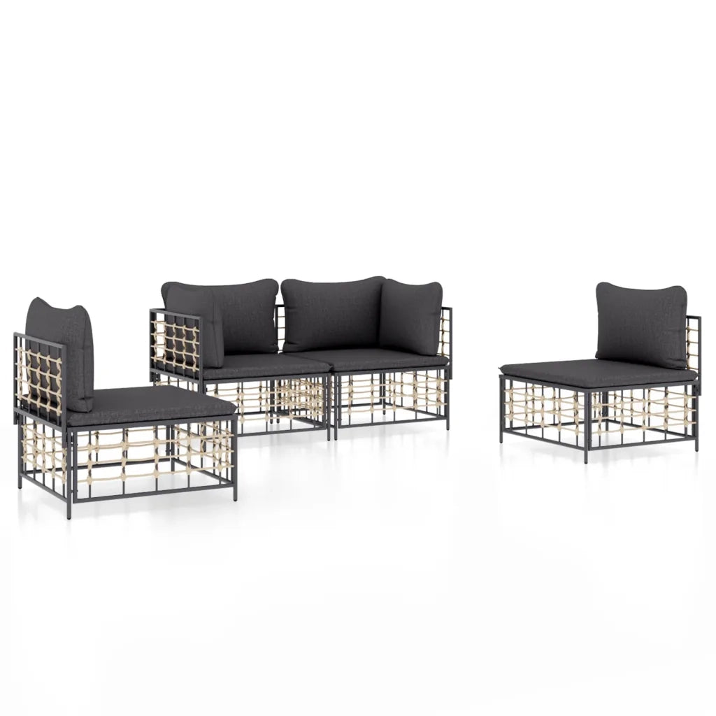 Set Divani da Giardino 4 pz con Cuscini Antracite in Polyrattan 3186713