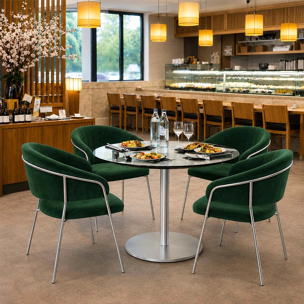 Sedie da pranzo set da 2 Aurelia in velluto verde con gambe in ferro cromato