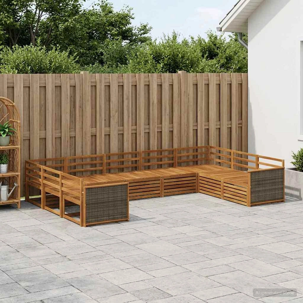 Set di divani da esterno 9 pz Naturale Legno di Acacia Massello 3383827