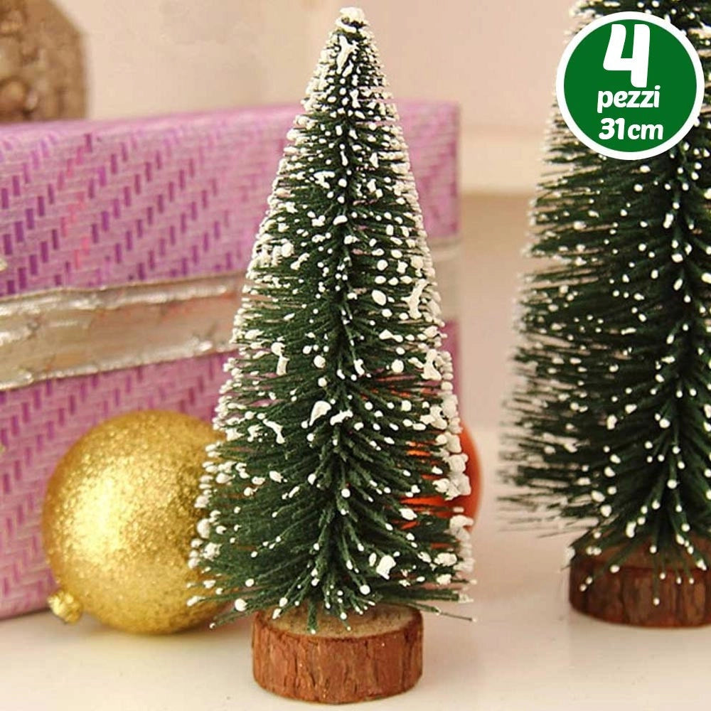 Trade Shop - Set 4 Alberelli Innevati Mini Albero Natale 31cm Decorazioni Addobbi Natalizi -