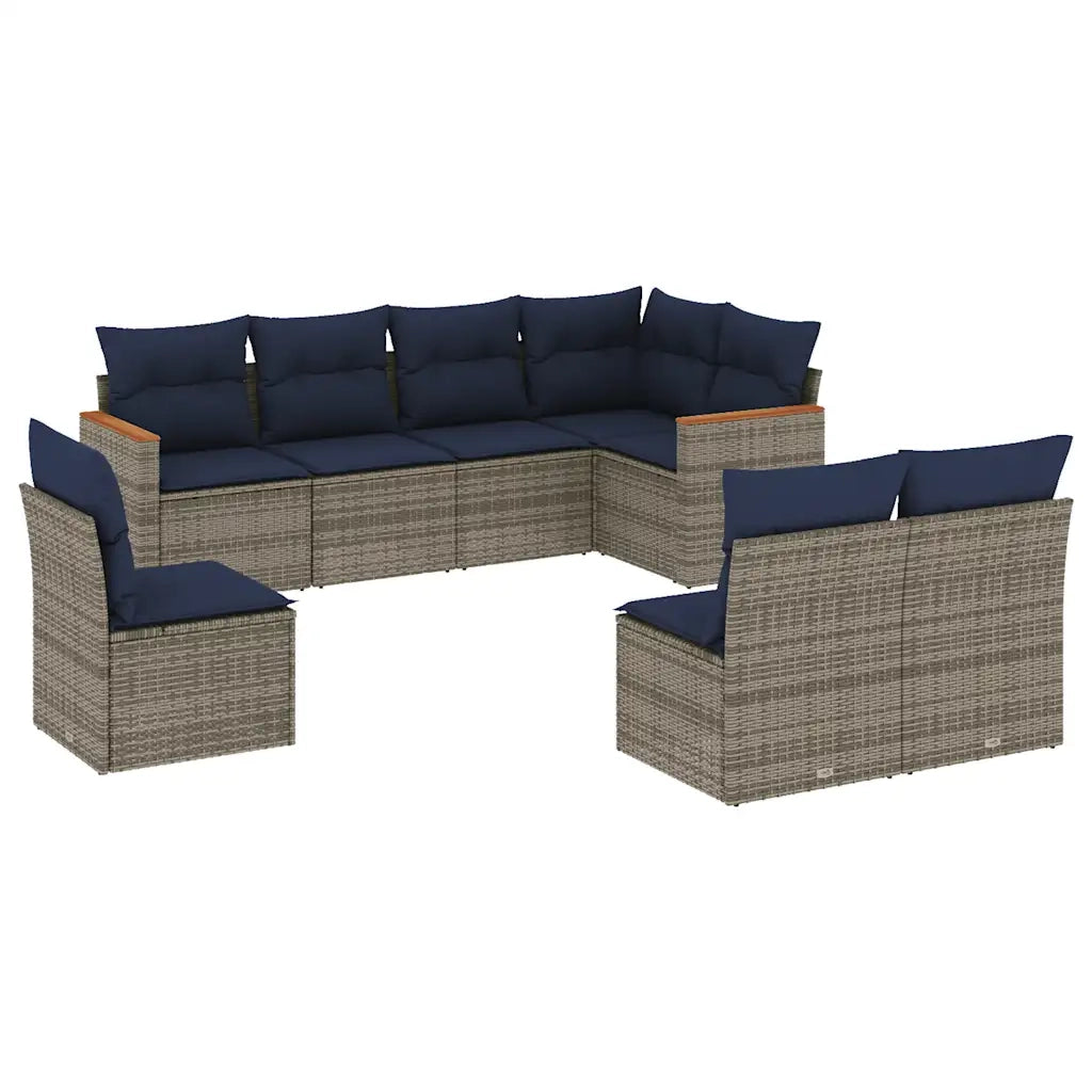 Set Divani da Giardino 8 pz con Cuscini Grigio in Polyrattan 3226047