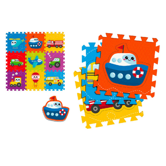 Tappeto Puzzle 9pz per Bambini Componibile Veicoli Multicolore