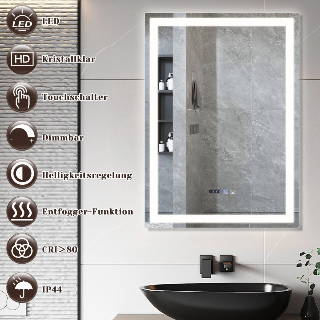 ZMH Specchio da bagno con illuminazione a LED Bagno con funzione touch Specchio da parete bianco