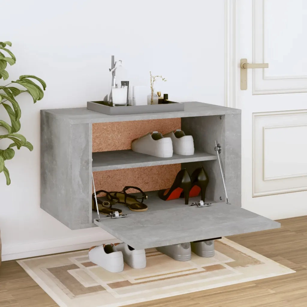 Scarpiera a Parete-Scaffale da Parete per Scarpe Grigio Cemento 70x35x38 cm Legno Multistrato