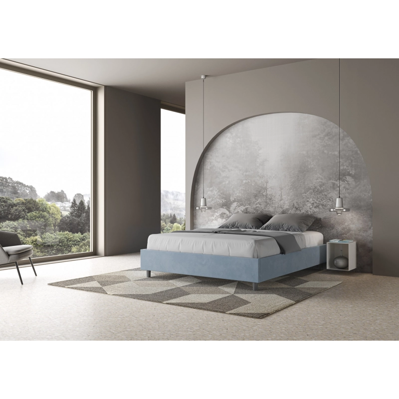 Letto Sommier imbottito Matrimoniale 160x210 cm Azelia - Senza rete,Microfibra,Azzurro
