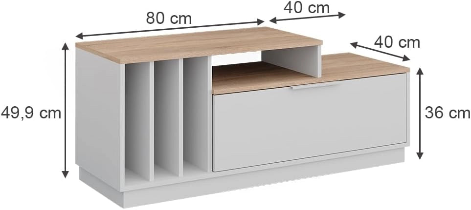 Lavagna Betti, Bianco/Sonoma, 120 x 49.9 cm con 1 porta, adatto per TV fino a 55 pollici e accessori multimediali