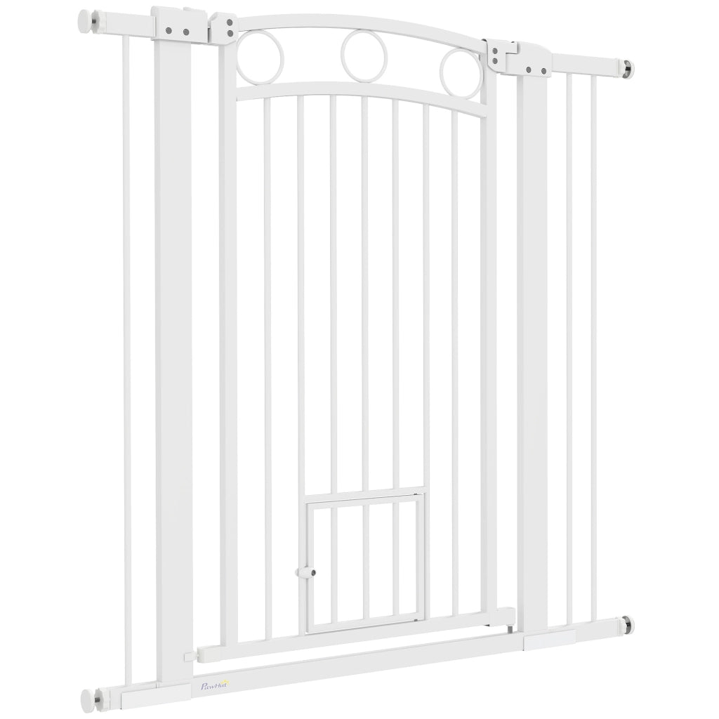 Cancellino per Cani Regolabile da 76-104 cm, Cancelletto Alto 106 cm con 2 Estensioni, Bianco