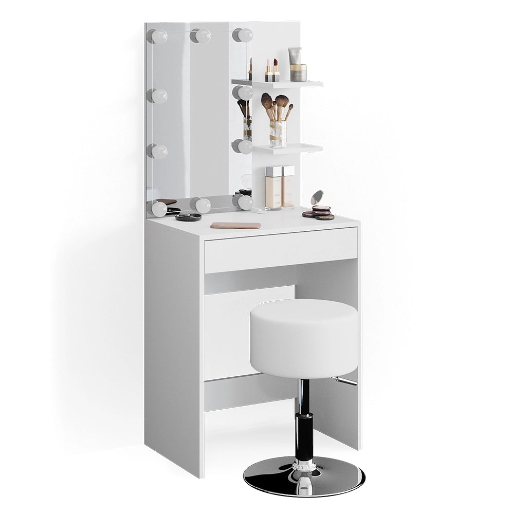 Vicco Tavolo da toeletta Bianco 60 cm con illuminazione LED e sgabello