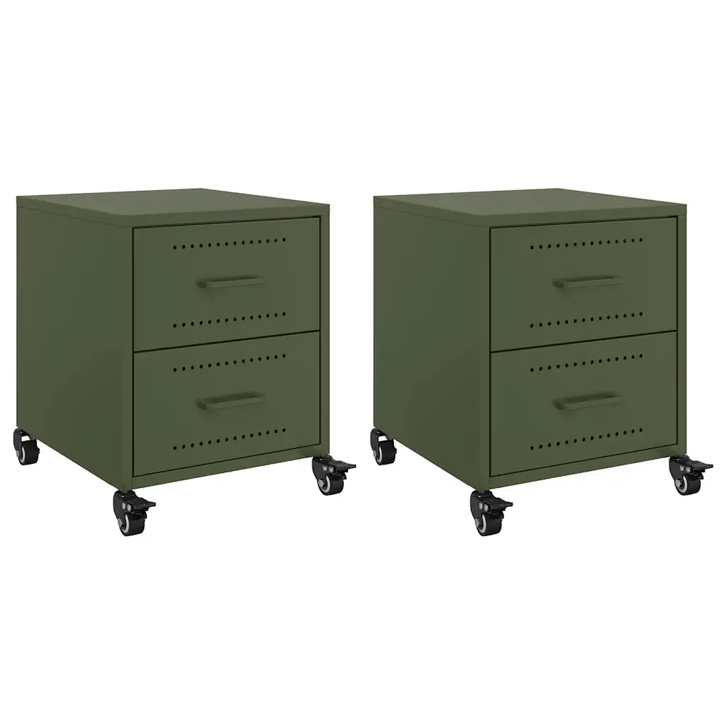 Comodini 2 pz-Set di 2 Tavolino da notte Verde Oliva 36x39x43,5 cm in Acciaio 757920