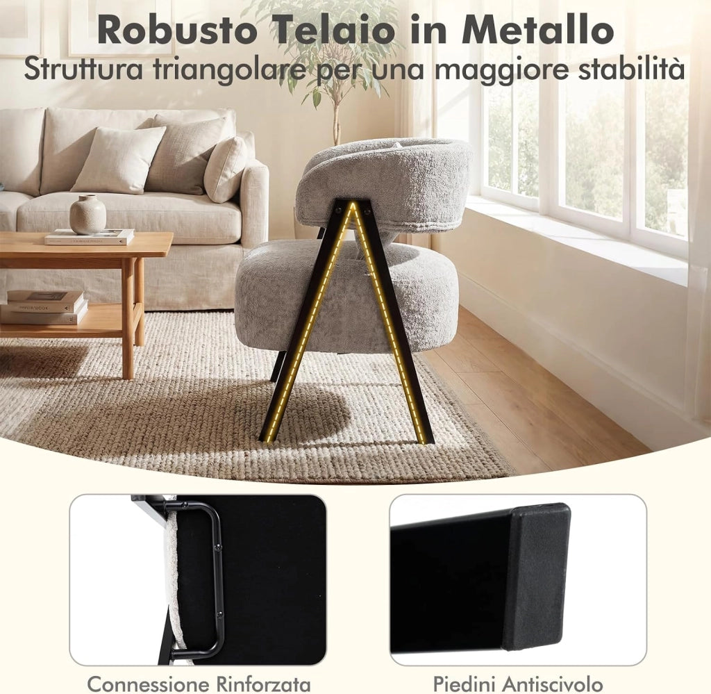 Poltrona Imbottita con Cuscino, Poltrona Singola Moderna per Lettura, Sedia Salotto Gambe in Metallo, per Salotto, Camera da Letto, Studio, Portata 150 kg (Grigio)