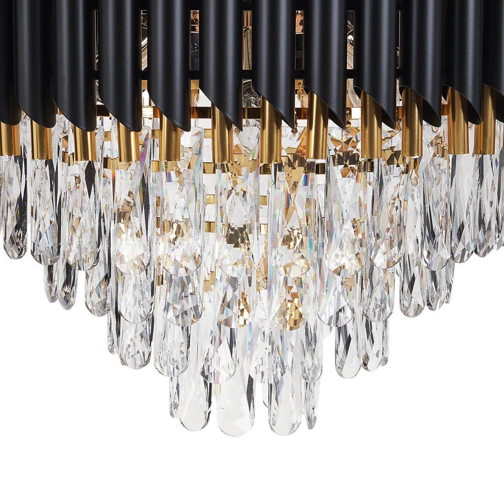 Lampadario Lampada a sospensione in ferro nero e oro con cristalli Illuminazione Glamour