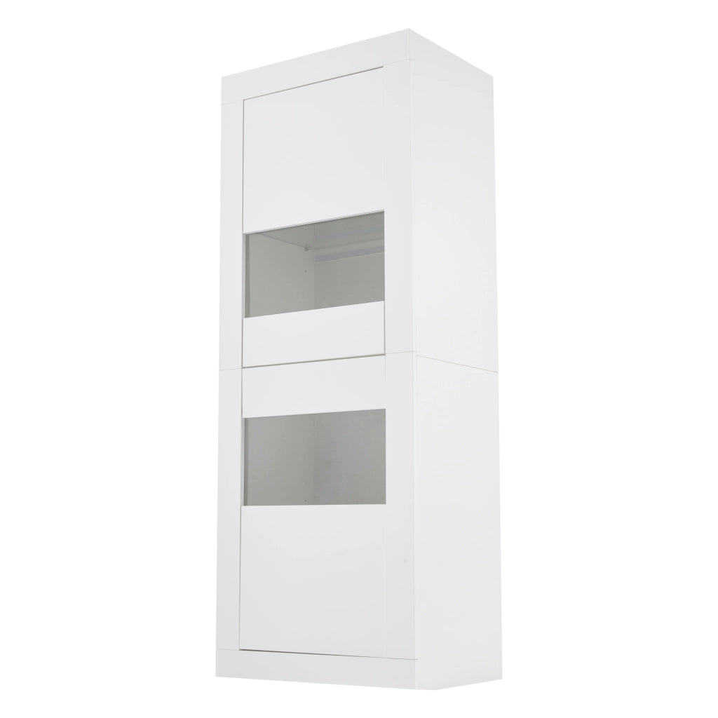 Vetrina con LED e 2 ante, 3 ripiani in vetro regolabili e 4 vani, per soggiorno e cucina, bianco, 61 × 42 × 162 cm