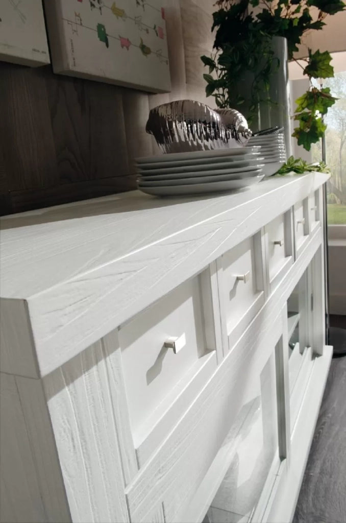 Madia credenza in legno massello 2 ante scorrevoli bianco opaco l.160 p.45 h.86 - Mobili 2G