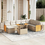 Set Divano da Giardino 9 pz con Cuscini Beige in Polyrattan