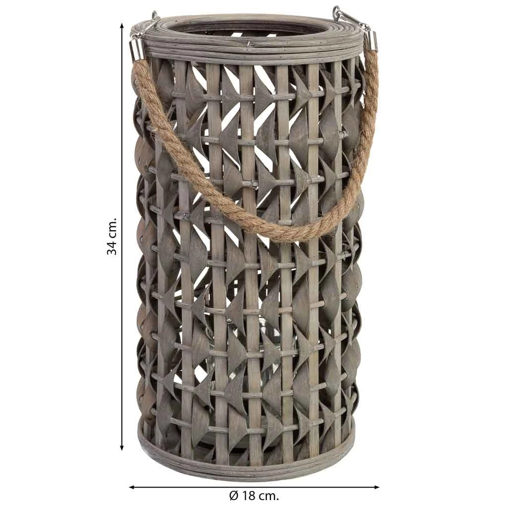 Lanterna in bambù e legno con portacandele in vetro D18x34h cm