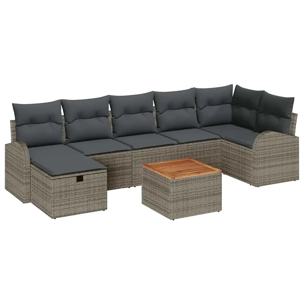 Set Divano da Giardino con cuscino 8 pcs Grigio Poly Rattan