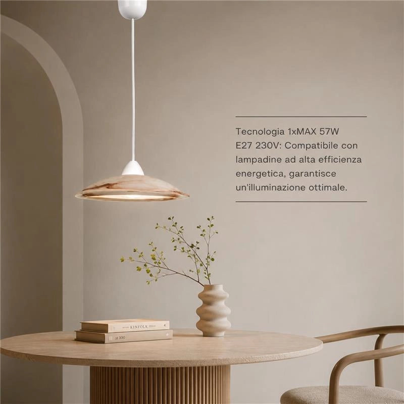 DUNA LAMPADA A SOSPENSIONE IN VETRO CENTRIFUGATO ALABASTRO TABACCO CON PENDE IN PLASTICA DIAMETRO 30X90H CM