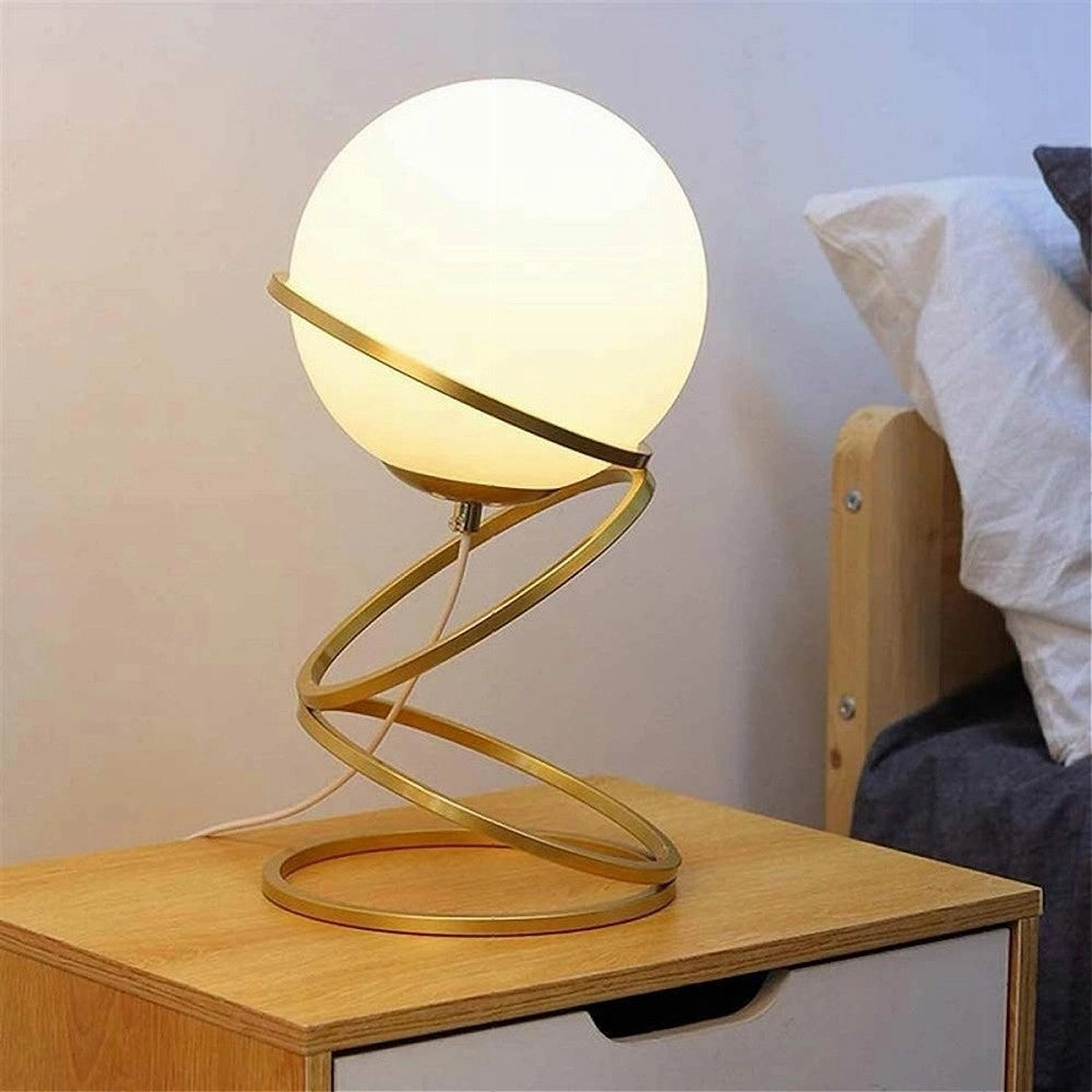 Trade Shop - Lampada Da Tavolo Minimalista Lume In Metallo Bronzo Con Sfera In Vetro G9 D31 -