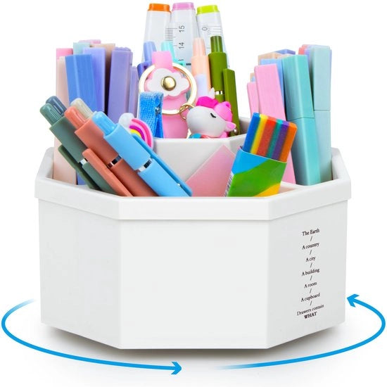 Organizzatore da scrivania 360° girevole per bambini - Organizzatore da ufficio con 5 contenitori, penneholder girevole per scrivania, scuola, ufficio, casa