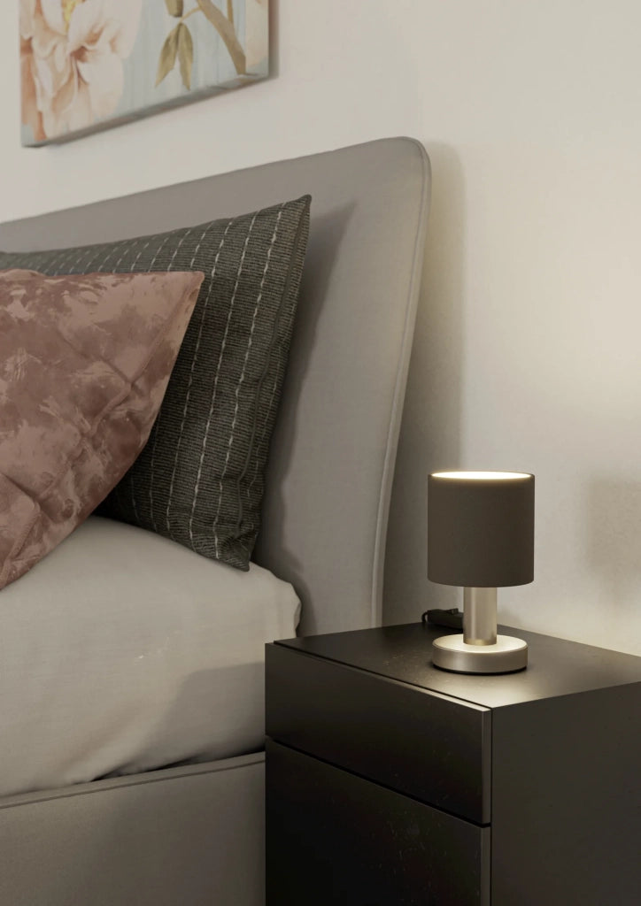 Lampada Scrivania Montetto Acciaio Grigio Tessuto Cappuccino 1 Luce E14 Ip20