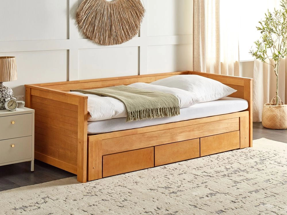 Letto singolo in legno MDF 3 Cassetti a Doghe con contenitore 90/180 x 200 cm cameretta ospiti
