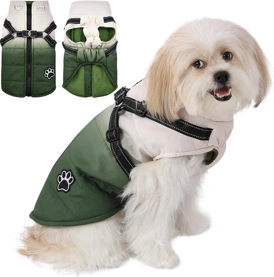 Giacca per cani con cinturino invernale giacca per cani in pile giacca impermeabile per cani con chiusura a cerniera giacca per cuccioli abbigliamento per piccoli cani (M, verde)