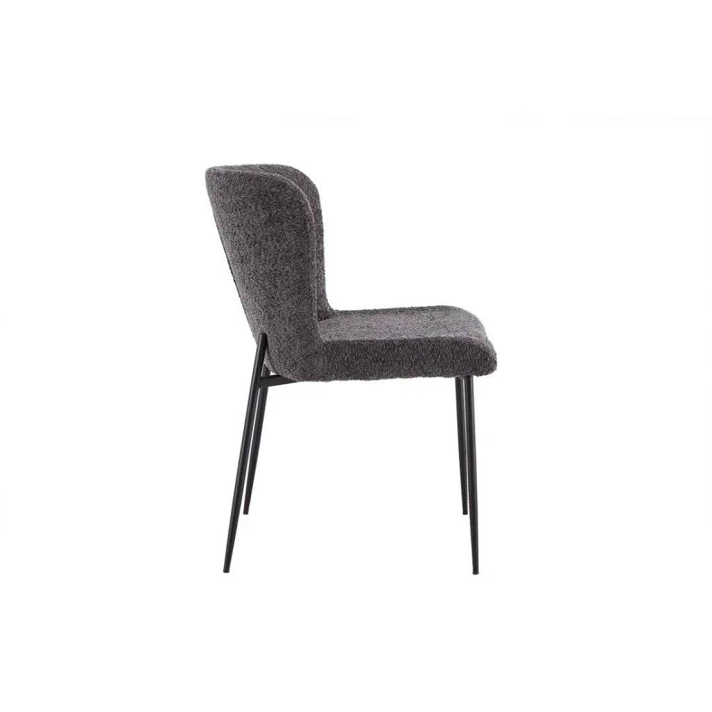 Sedia rivestita in Bouclé per sala da pranzo colore Grigio Scuro. Collezione LISE