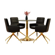 Set tavolo e sedie da pranzo 85 cm vetro temperato nero e oro per 4 persone