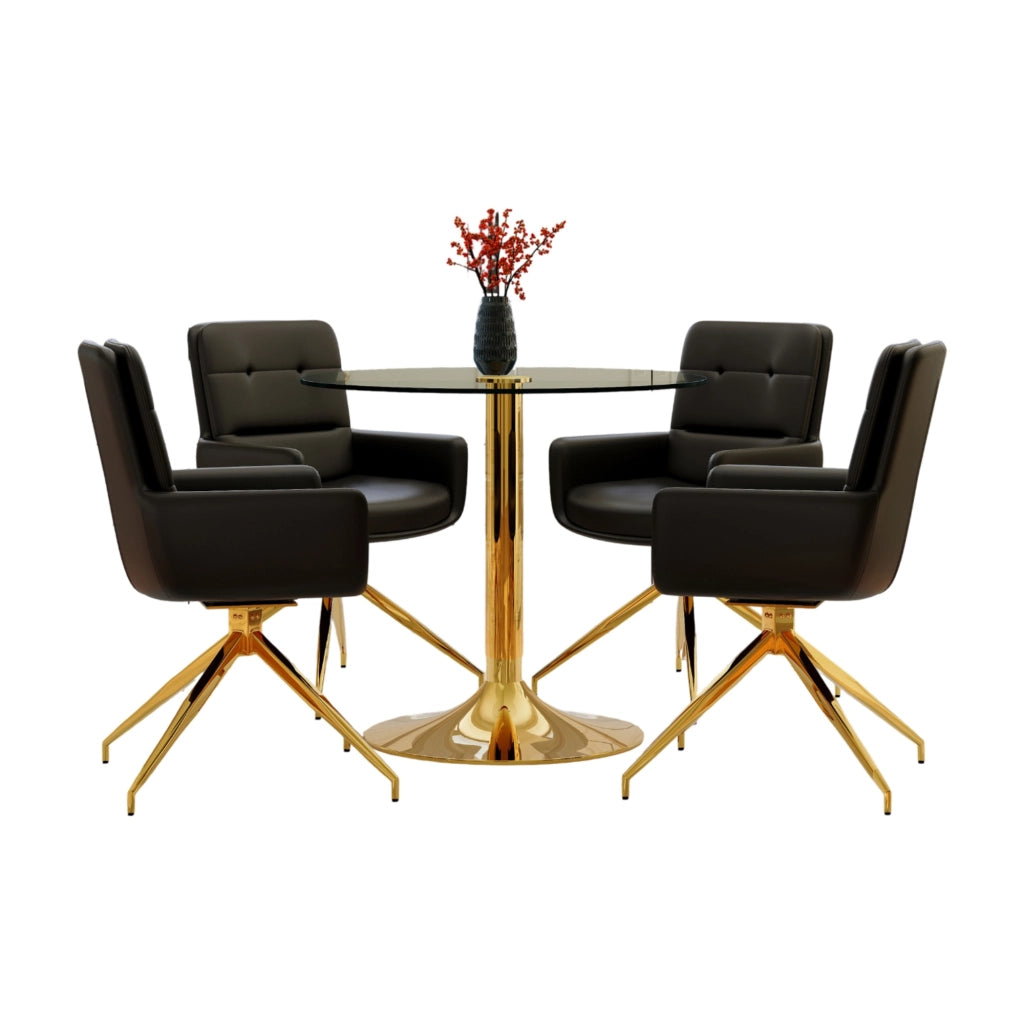 Set tavolo e sedie da pranzo 85 cm vetro temperato nero e oro per 4 persone