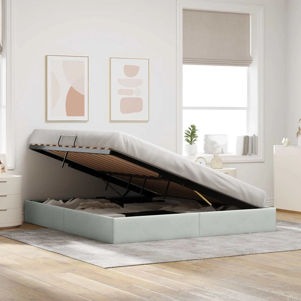 Letto ottomano Grigio Chiaro 160 x 200 cm Velluto