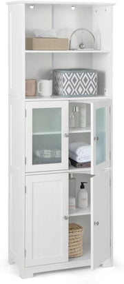 - Armadio Alto per Stoccaggio, Mobile da Bagno con Porta e Ripiano Regolabile, Organizzatore Autoportante da Terra per Camera da Letto, Cucina, Soggiorno, Bianco, 60 x 30 x 163 cm