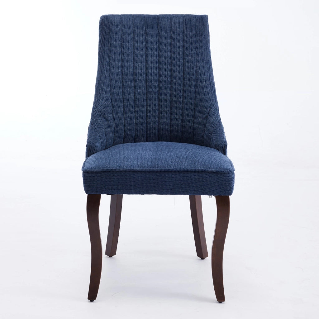 Sedia da sala da pranzo set da 2 con schienale alto imbottito borchie decorative gambe in legno massello ciniglia blu