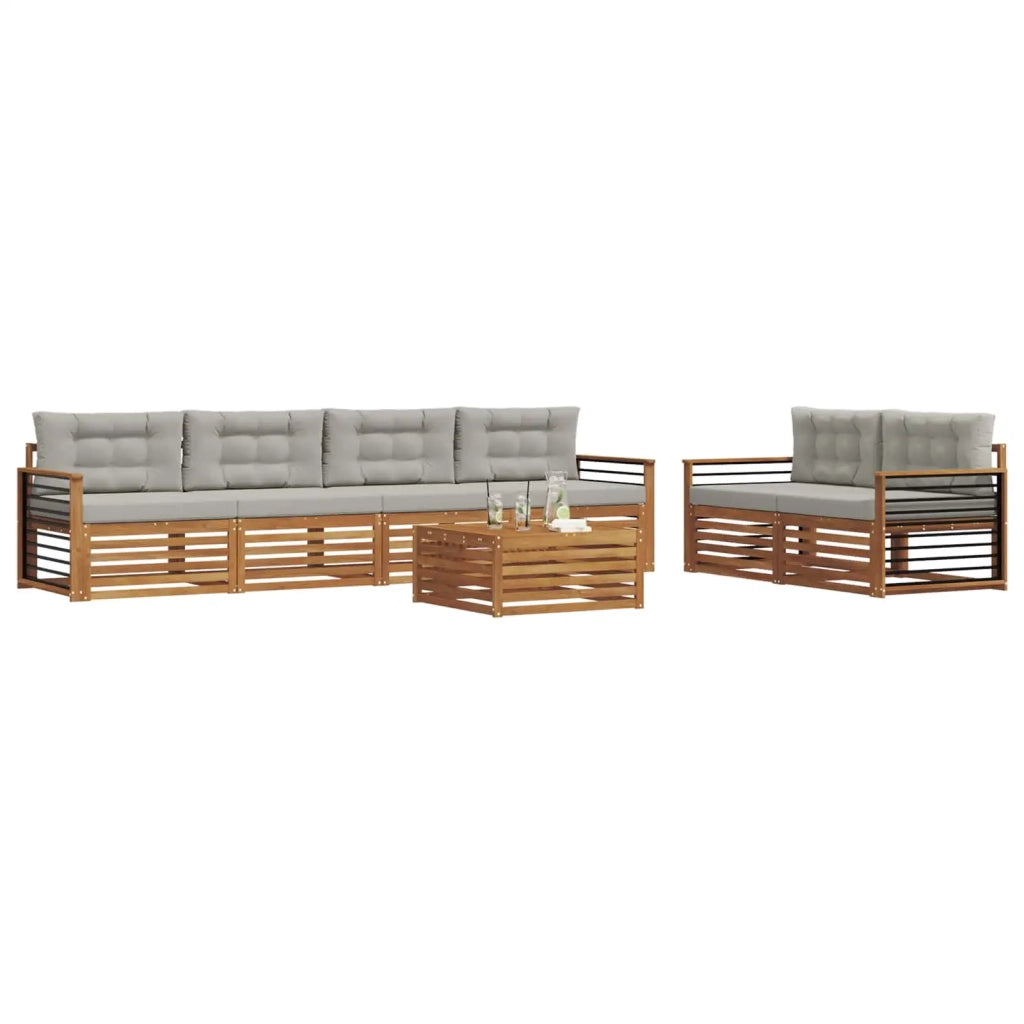 Set di divani da esterno 7 pcs Grigio Naturale e Chiaro