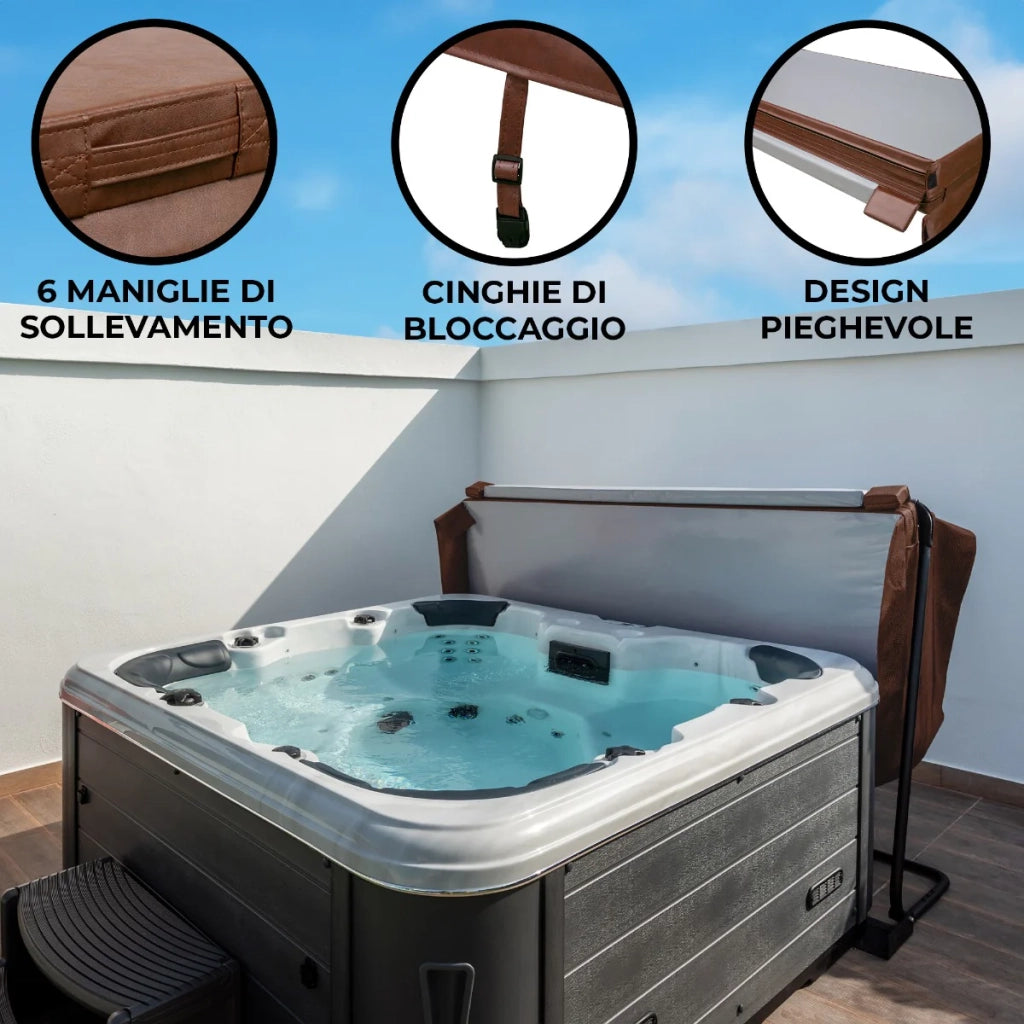 Copertura per vasca idromassaggio Coperchio Spa 2.1 x 2.1m quadrato Marrone Hard Top Resistente alle intemperie PVC in Pelle