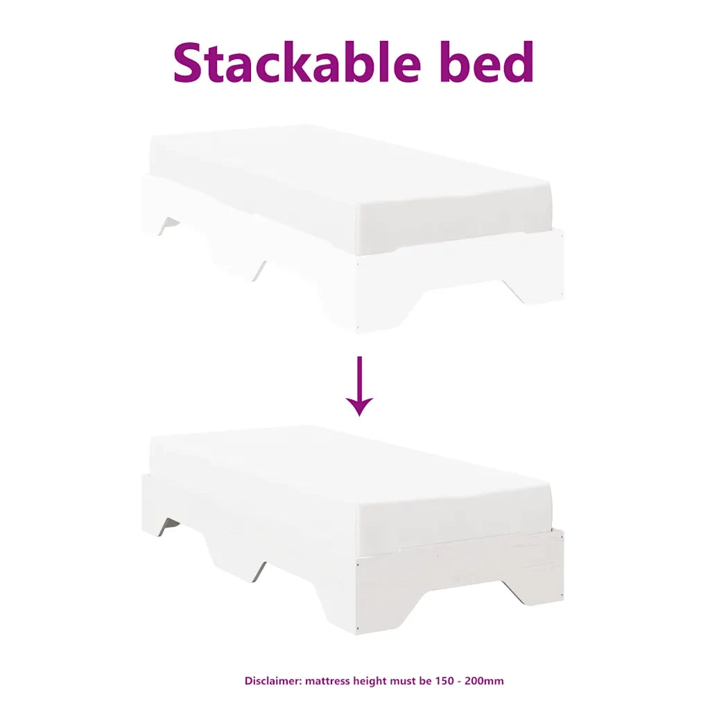 Giroletto senza Materasso Impilabile-Struttura Letto Bianco 90x190 cm Legno