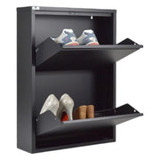 Scarpiera Igina, Mobile portascarpe in metallo, Armadio da ingresso multiuso, Mobiletto per calzature, 50x15h71 cm, Nero
