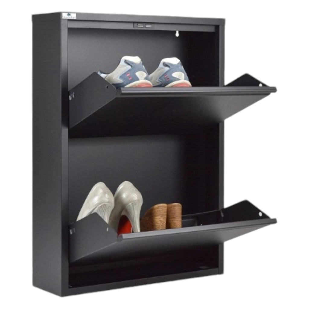 Scarpiera Igina, Mobile portascarpe in metallo, Armadio da ingresso multiuso, Mobiletto per calzature, 50x15h71 cm, Nero
