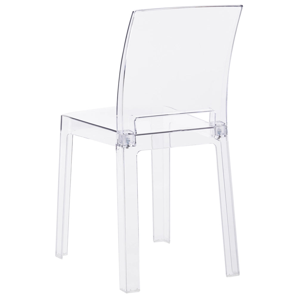 Set di 2 sedie da pranzo in materiale sintetico trasparente, senza braccioli, impilabili dal design moderno