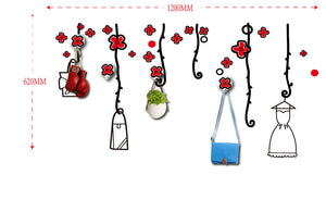 Sticker da Muro Flower con Appendini 120x62 cm Plastica