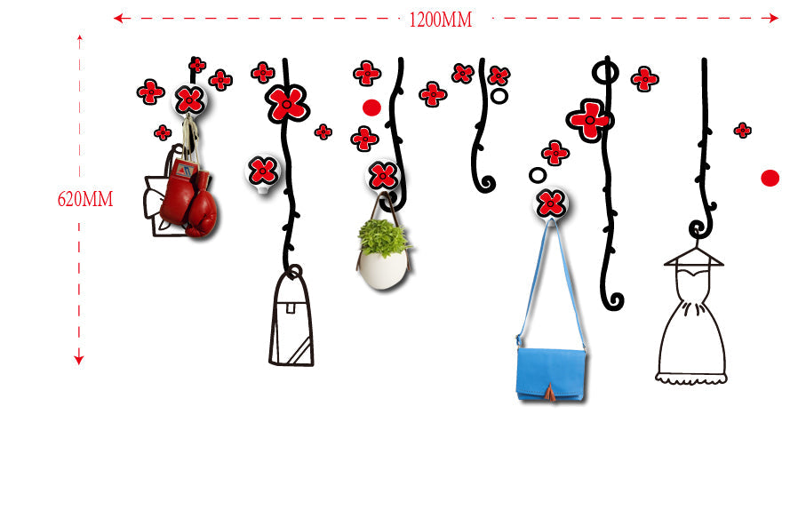 Sticker da Muro Flower con Appendini 120x62 cm Plastica