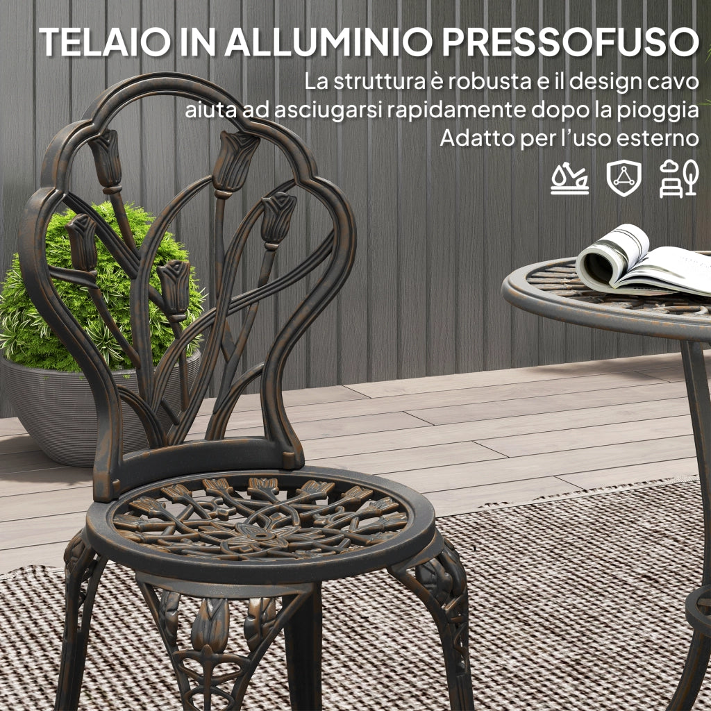 Set da Giardino 3 Pezzi con Sedie e Tavolo Rotondo ¨C Zephmum ¨C Bronzo