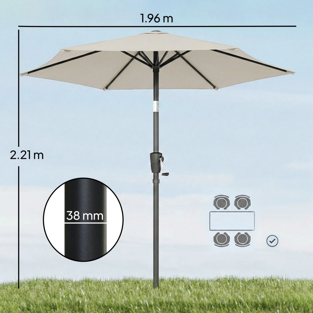 Ombrellone da Giardino Inclinabile 2x2 m a 6 Stecche con Manovella in Metallo e Poliestere Grigio Chiaro