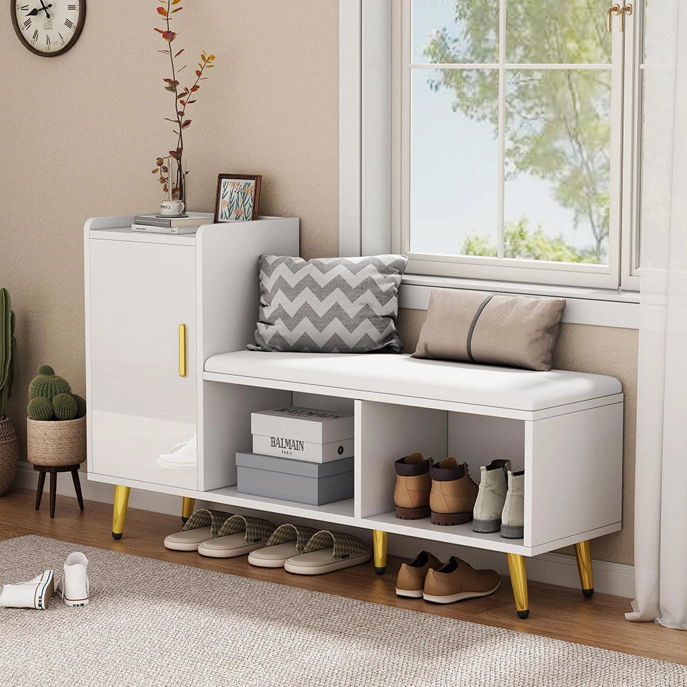 Armadio scarpe con seduta imbottita - Xylo - Accessori dorati per ingresso, corridoio, soggiorno, camera da letto, guardaroba