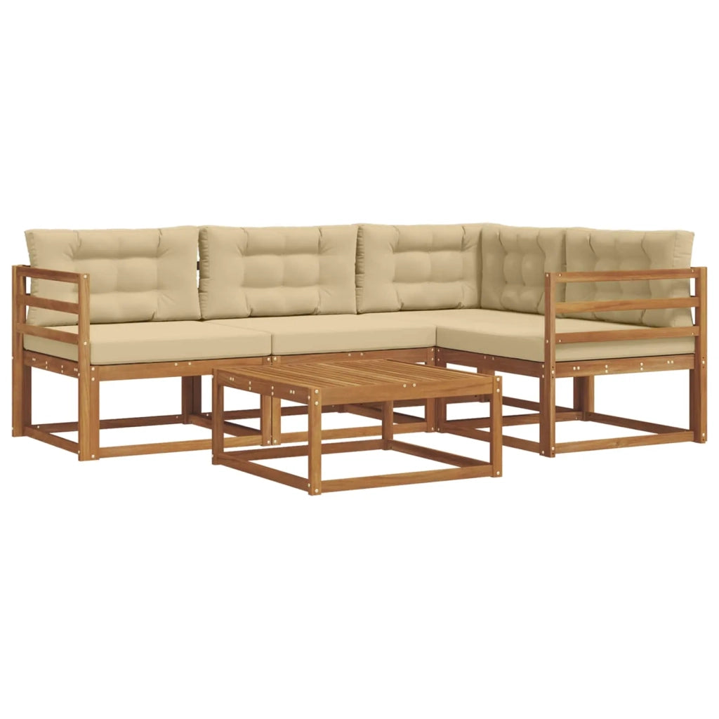 Set di divani da esterno con cuscino 5 pcs Naturale e Beige 3367531