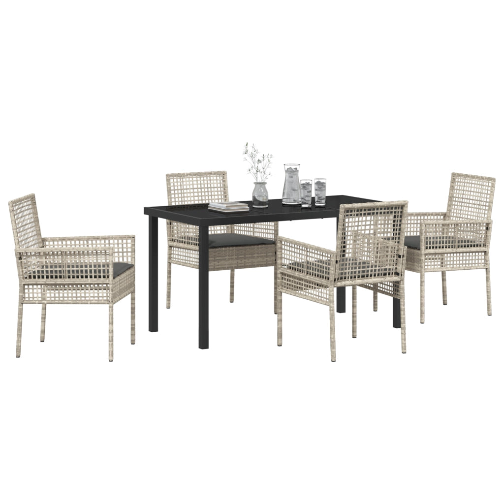 Set Pranzo Giardino 5 Pezzi con Cuscini Grigio Chiaro Rattan Polimerico