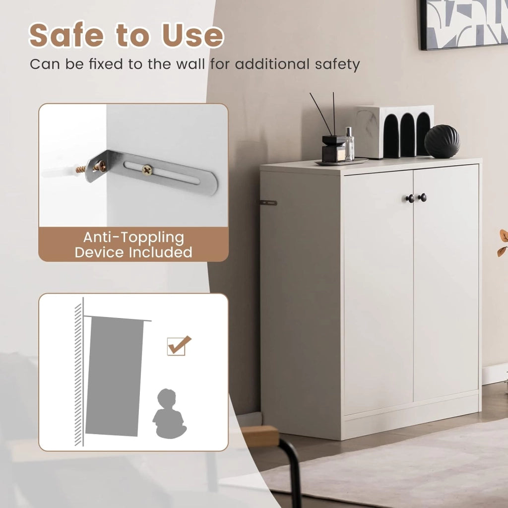 Credenza da Cucina con 2 Ante, Mobile Buffet Basso con Dispositivi Antiribaltamento, Armadio Dispensa per Soggiorno, Sala da Pranzo, Camera da Letto, Ingresso, 72 x 34 x 85,5 cm (Bianco)